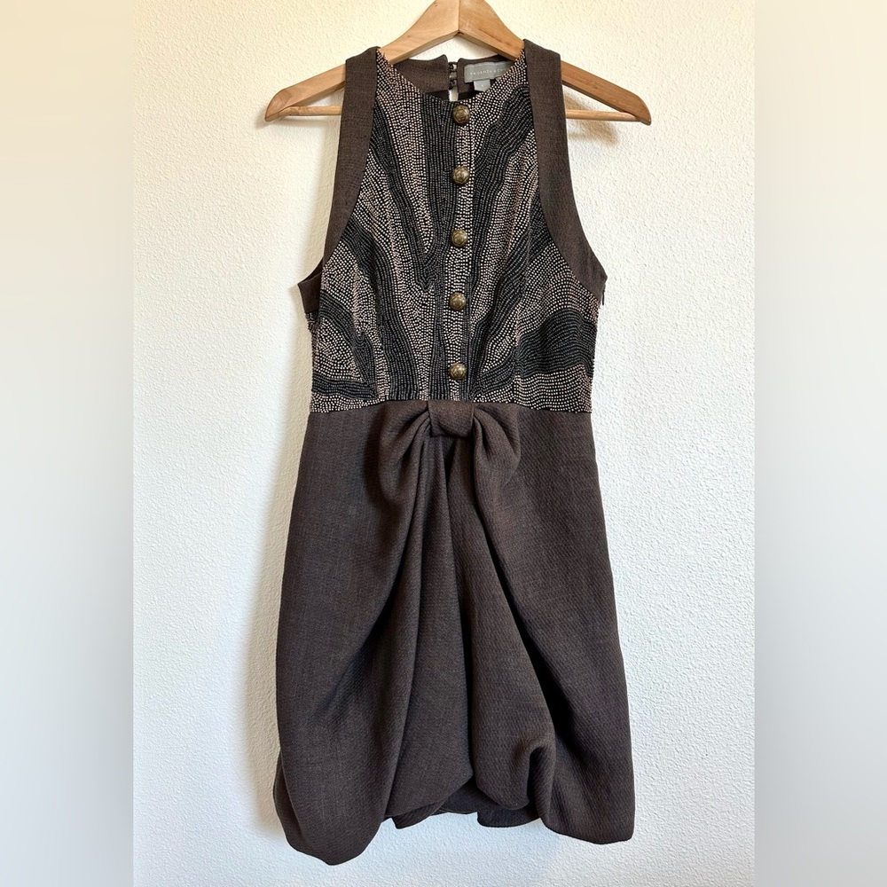 Proenza Schouler Brown Embroidered Beaded Bow Party Dress Size 4 (fits large)